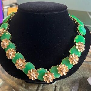 Talbots #107  Green and Gold Floral Necklace